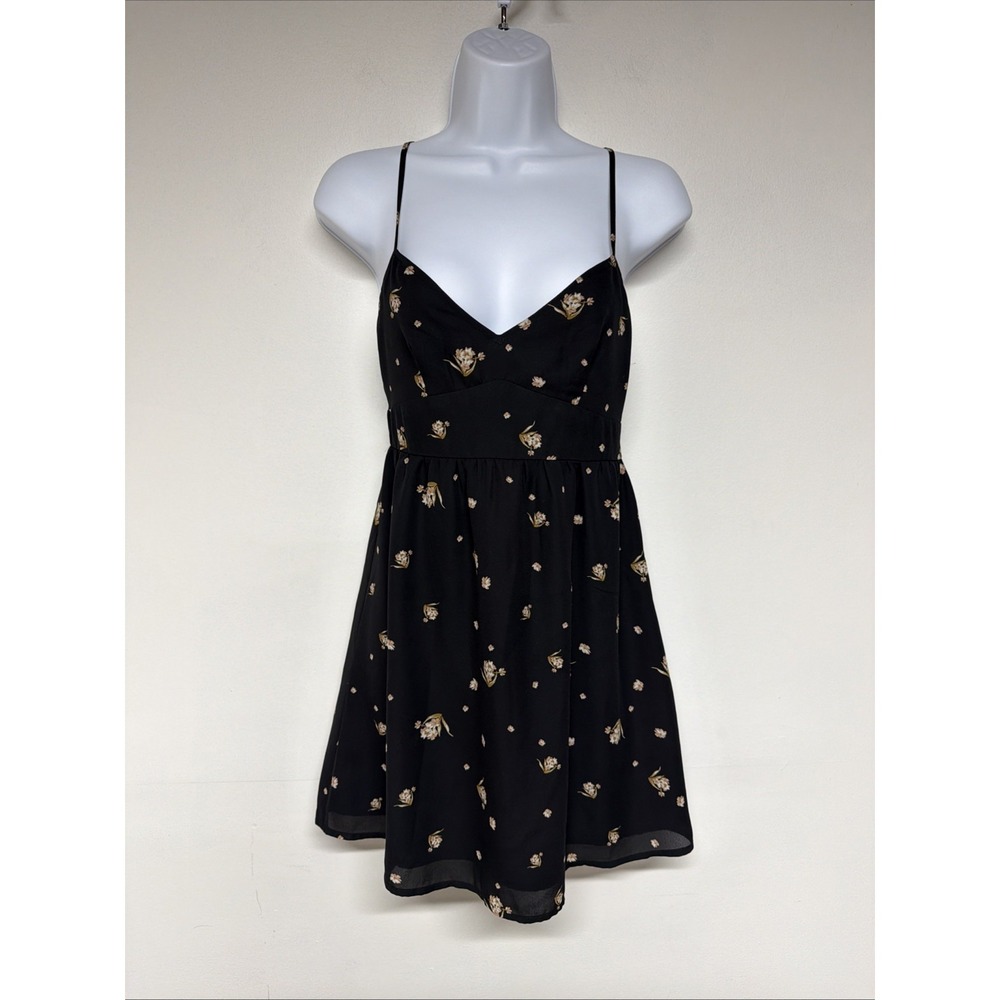 Urban Outfitters A Line Dress Womens XS Black Floral V-Neck Spaghetti Strap